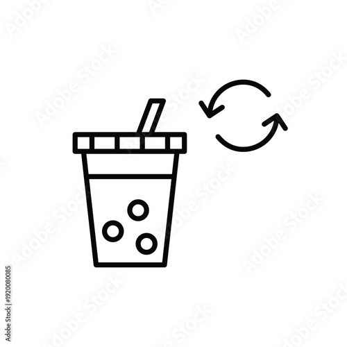 Bubble tea with straw and renew arrows. Beverage menu update, sustainable food and drink choices. Pixel perfect, editable stroke vector icon