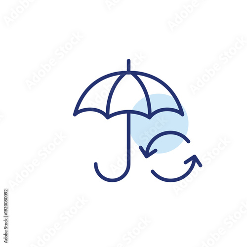 Umbrella and refresh arrows. Policy update, coverage renewal. Pixel perfect, editable stroke vector icon