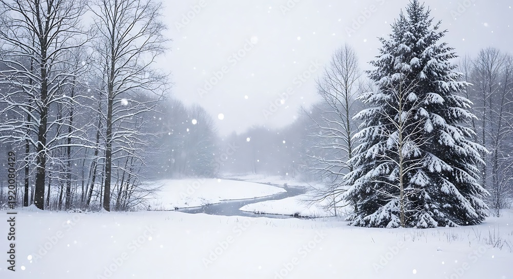 Fototapeta premium Snow Covered Evergreen Tree Landscape.