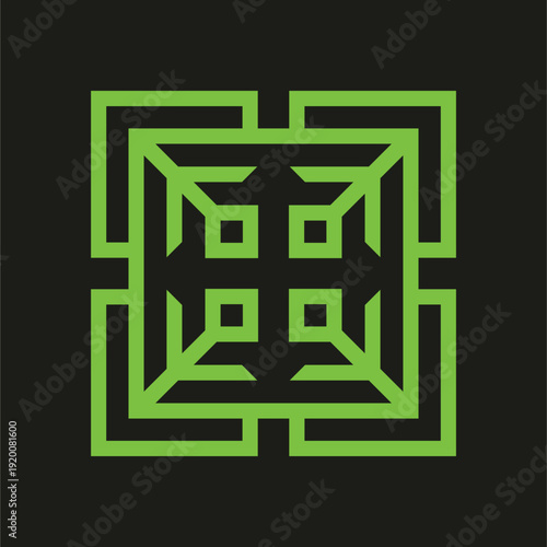 Green Geometric Pattern on Black Background.
