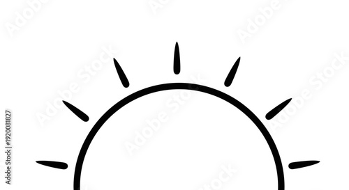 A simple black line drawing of a sun on a white background