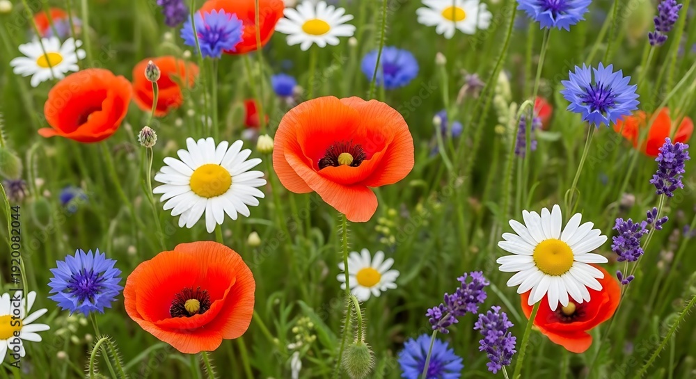 Obraz premium Vibrant Wildflowers in a Lush Green Field.