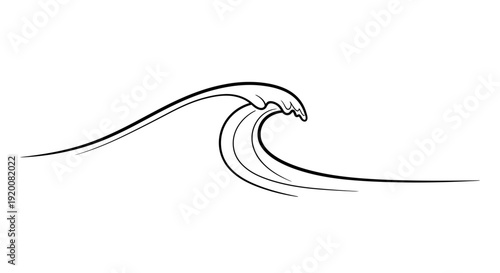 A simple black line drawing of a wave on a white background