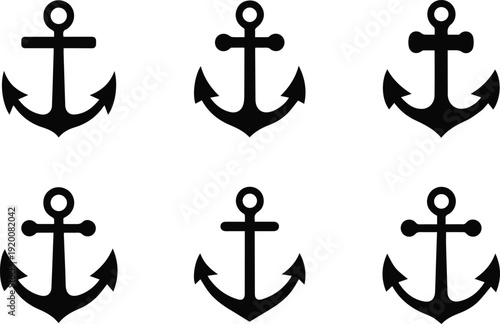 Nautical anchor icon set for branding and maritime business use
