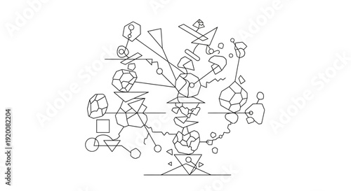 A complex abstract line art design on a white background