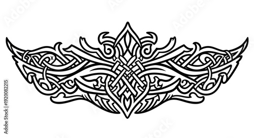 An intricate Celtic knotwork design resembling wings on a white background