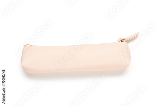 Beige pencil case on white ...