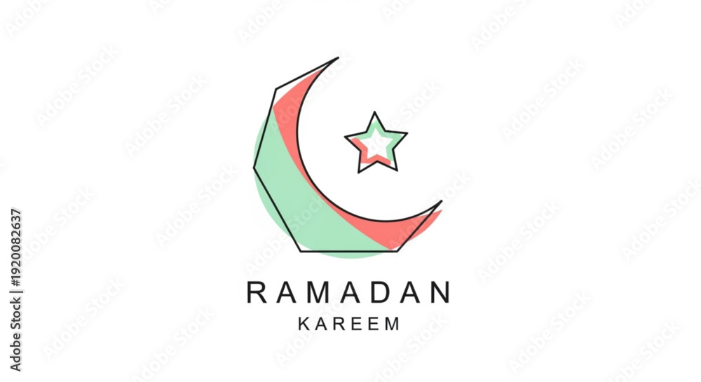 Obraz premium Ramadan kareem greeting card with crescent moon and star symbol on white background