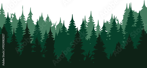 Layered conifer forest vector with copy space and side view