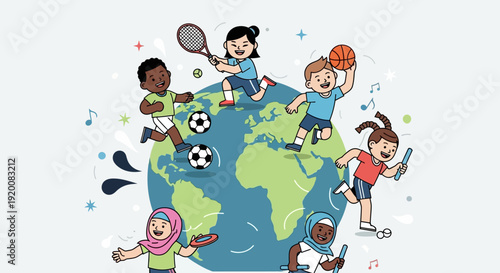 Children from diverse backgrounds playing sports around the world.