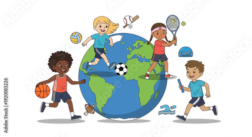 Children from diverse backgrounds playing sports around the globe.