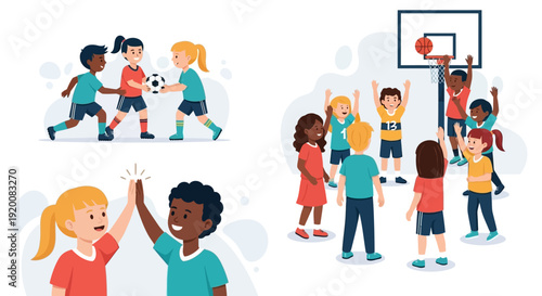 Children Playing Sports and Celebrating Together.