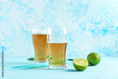 Glasses of cold beer with l...