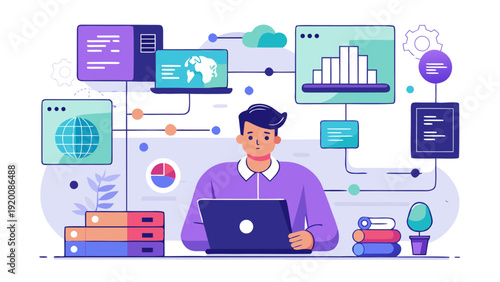 Data Infrastructure and Data Pipeline Development Vector Illustration