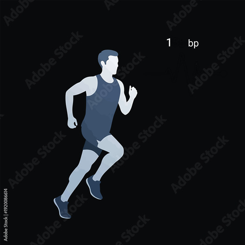 Man running in athletic wear on a dark background.