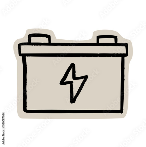Electric battery scrapbook, doodle, sticker, collage, icon: hand drawn illustration of power cell for energy, charge, volt