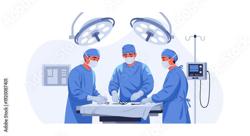 Surgeons performing operation in hospital operating room.