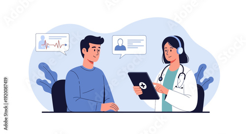 Doctor consulting with patient in a medical office setting.