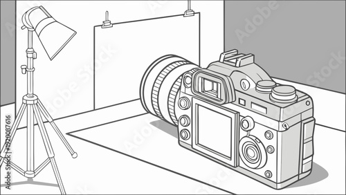 Camera and Studio Lighting Setup Illustration.