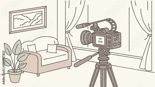 Camera Setup in a Cozy Living Room for Filming.