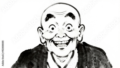 Happy cartoon character with exaggerated features smiling cheerfully  