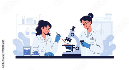 Two female scientists conducting research in a laboratory setting.