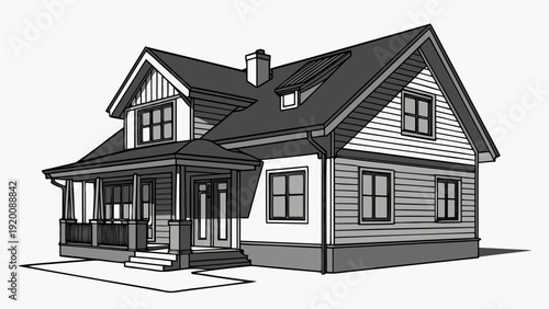 Detailed Architectural Rendering of a TwoStory House Design.