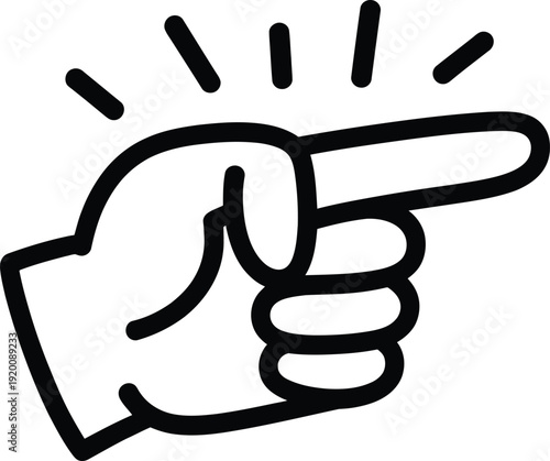 A hand pointing to the right with lines indicating motion