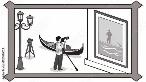 Filmmaker Capturing Venice Gondola Art and Streetlight.