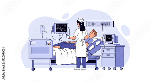 Medical professional attending to a patient in a hospital room.