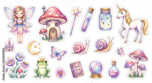 Watercolor clip art set, Fairy Tale theme, collection of 18 items