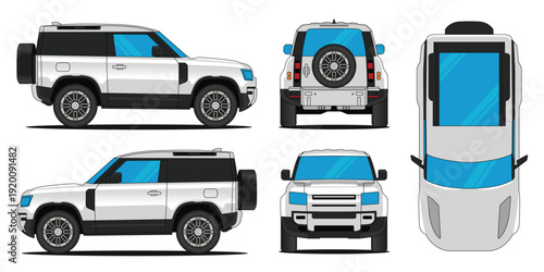 SUV (Sport Utility Vehicle) car vector. Mockup SUV car vector, side, front, rear and top views