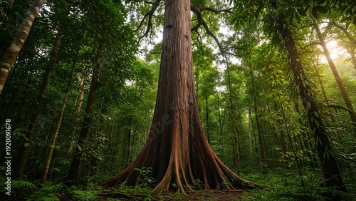 Majestic Tree in Dense Forest Landscape.
