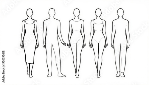 Fashion design templates featuring diverse body shapes and styles  