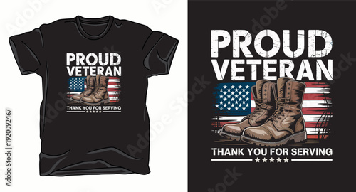 Proud veteran t-shirt design with american flag and combat boots