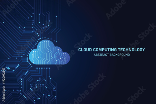 Cloud computing technology background with digital circuit network and data storage concept. Vector and Illustration