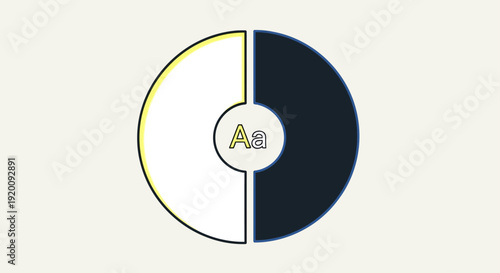 Circular graphic with two halves and Aa symbol.