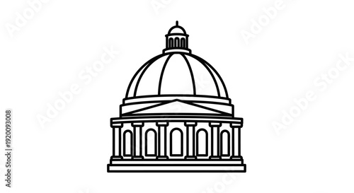 Classic Dome Building Architecture Outline.