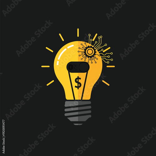 Innovative light bulb with dollar sign and circuit board.