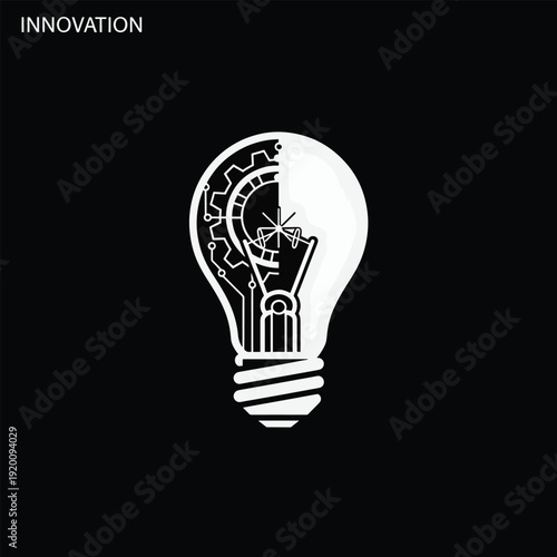 Innovative light bulb with gears and circuits symbolizing new ideas.