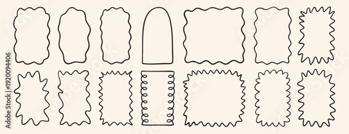 Hand Drawn Wavy Label Frames Rustic, Set Of Distressed Scalloped And Zigzag Borders With Uneven Hand Sketch Texture, Suitable For Packaging, Product Labels, Badges, Stamps, Artisanal Branding