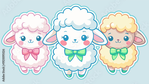 Cute white fluffy lamb cartoon character on blue background.eps