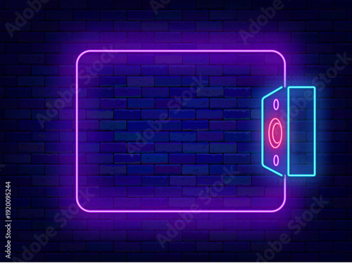 Music sound column neon announcement. Empty purple frame. Shiny banner for party performance. Copy space. Editable stroke. Vector stock illustration