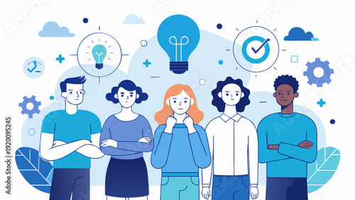 Business Team Brainstorming and Problem Solving Strategy with Icons.eps