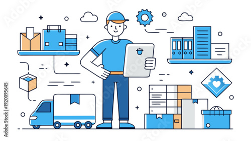Warehouse Inventory Management and Order Fulfillment Process Flat Vector Illustration.eps