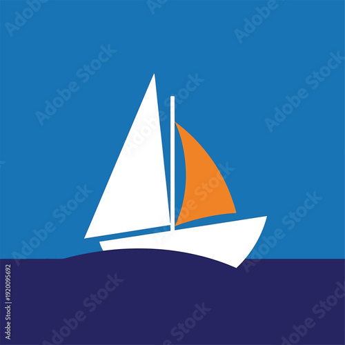 Minimalist Sailboat Illustration on a Calm Blue Sea.