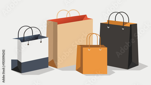 Vector illustration of realistic paper bags set, packaging design templates for e-commerce.eps