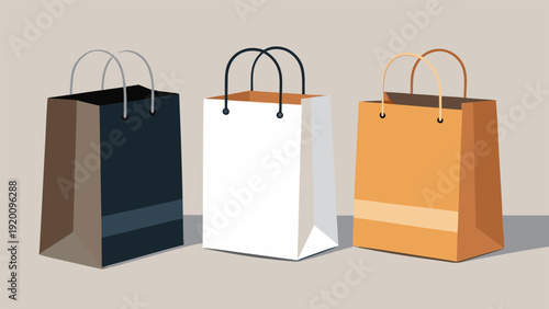 Set of colorful paper shopping bags with rope handles, mockup templates isolated on white.eps