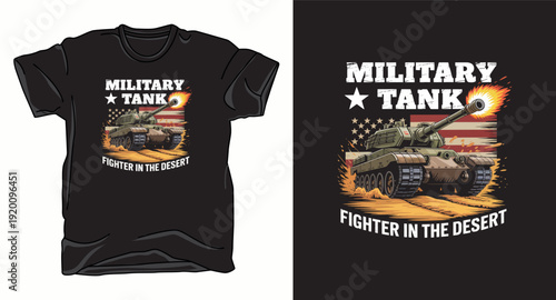 Military tank fighter in the desert t-shirt design with armored vehicle
