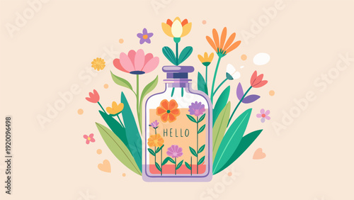 Collection of four romantic flower illustrations on white background.eps